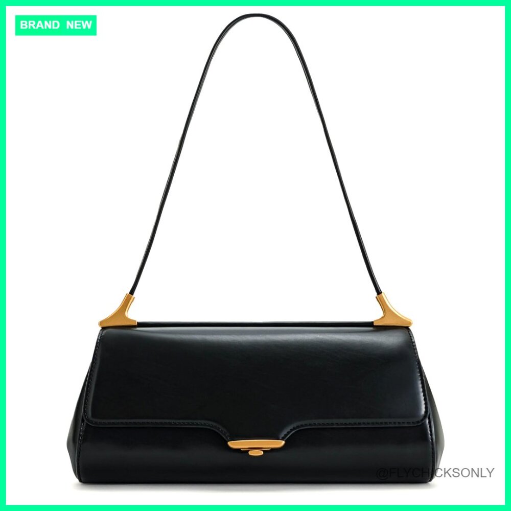 Vegan Leather Shoulder Bag With Gold Hardware, Fits Large Phones